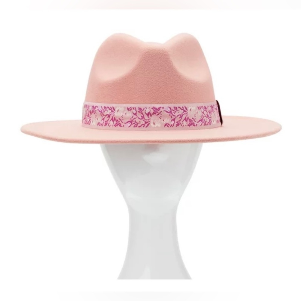 π©· NWOT Pink Fedora Hat Felt W/ Embellished Band Womenβs One Size - Picture 5 of 6